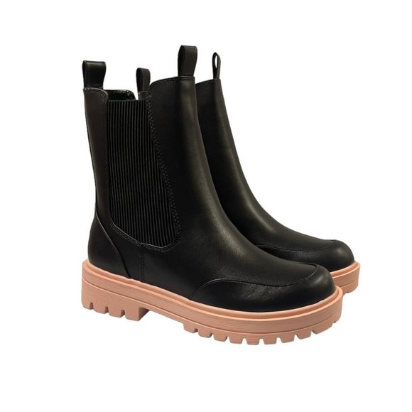 Soda Shoes - Soda Shoes Grotto Combat Style Black Chelsea Boots
